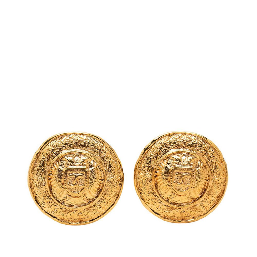 Chanel Coco Mark Round Earrings Ear Clip Gold Plated Women's CHANEL